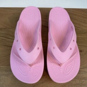 New Womens Crocs Classic Pink Iconic Comfort Platform Flip Flops Sandals Size 10